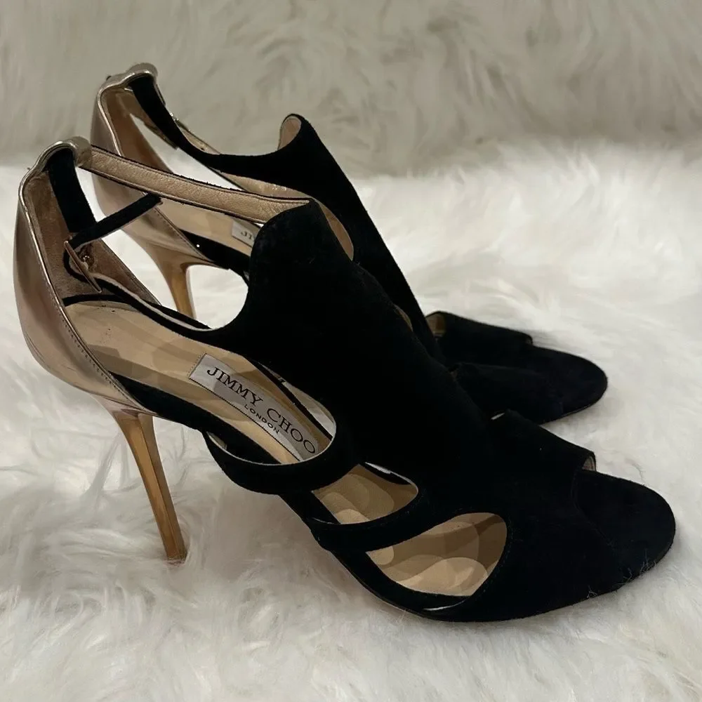 Jimmy Choo Tida Suede Cutout Sandals in Black Suede